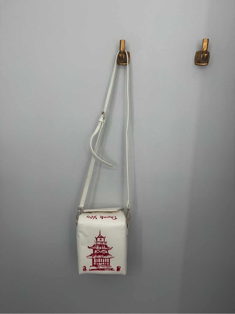 White Crossbody Bag with Red Pagoda Print - Picture 3 of 7